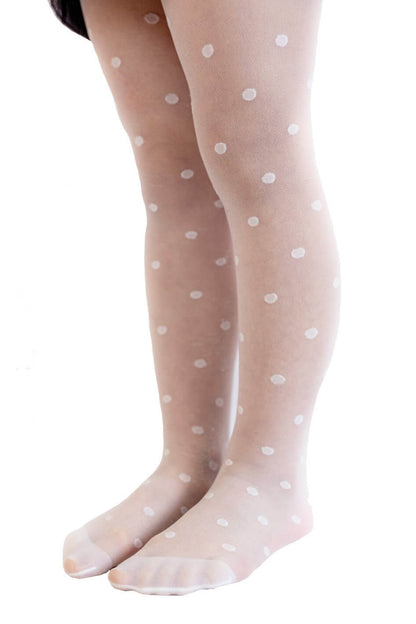 Girls White Polka Dots Tights