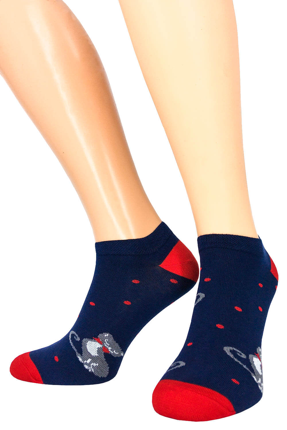 Gray Navy Cat Ankle Socks