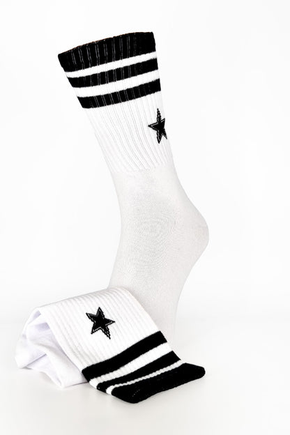 White with Black Star Sport Socks