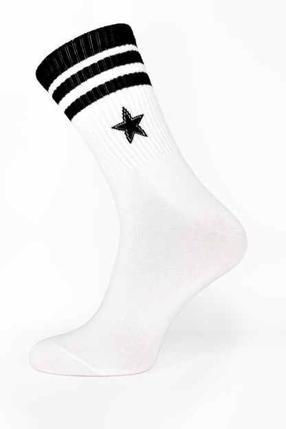 White with Black Star Sport Socks