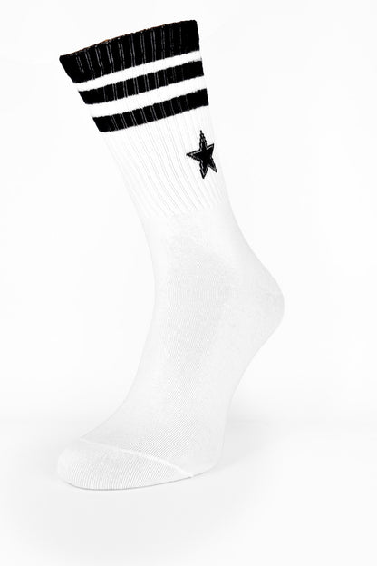 White with Black Star Sport Socks