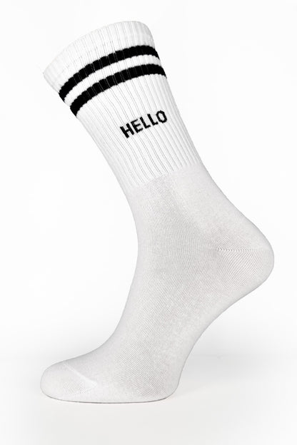 White with Hello Design Sport Socks