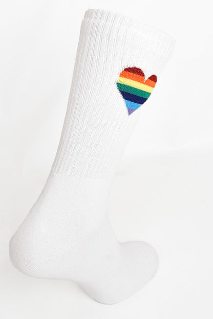 White Rainbow Heart Sport Socks