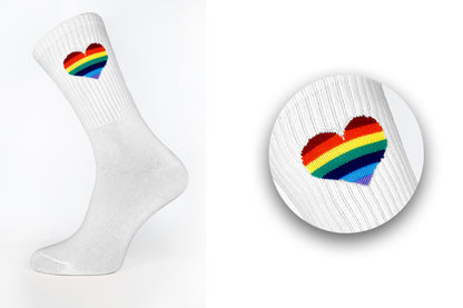 White Rainbow Heart Sport Socks