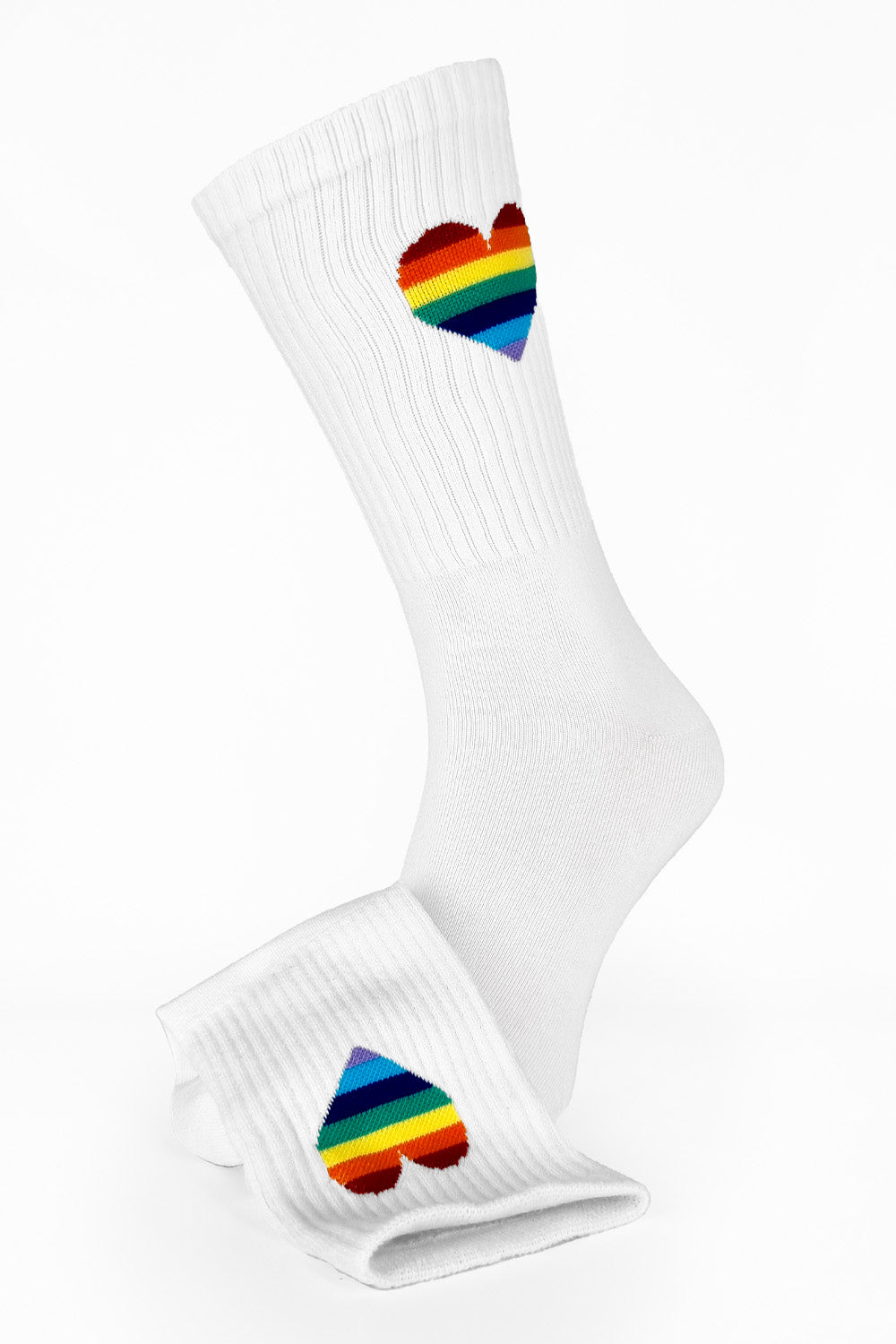 White Rainbow Heart Sport Socks