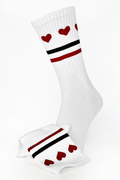 White Heart and Stripe Socks