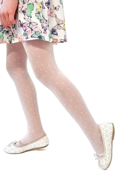 Girls White Polka Dots Tights