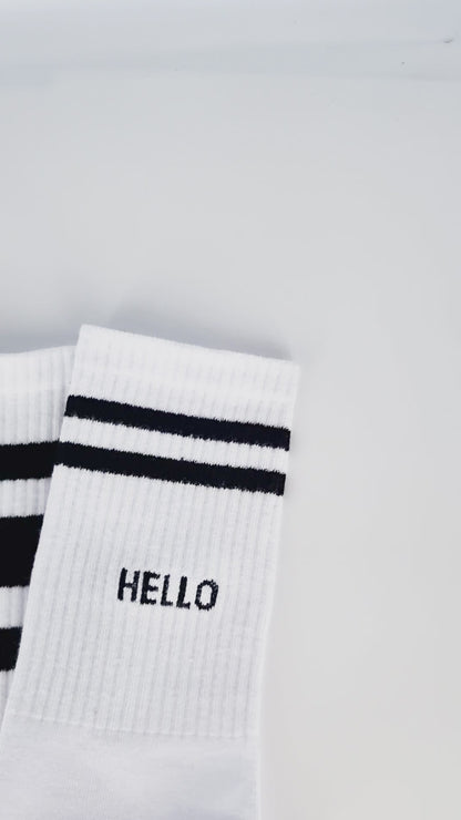 White with Hello Design Sport Socks