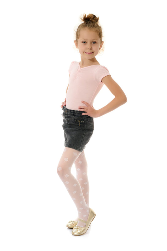 White Rose Pattern Girls Tights